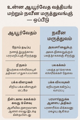 உன்னத ஆயுர்வேத வைத்தியங்கள் மற்றும் நவீன மருத்துவங்கள் — ஒப்பீடு