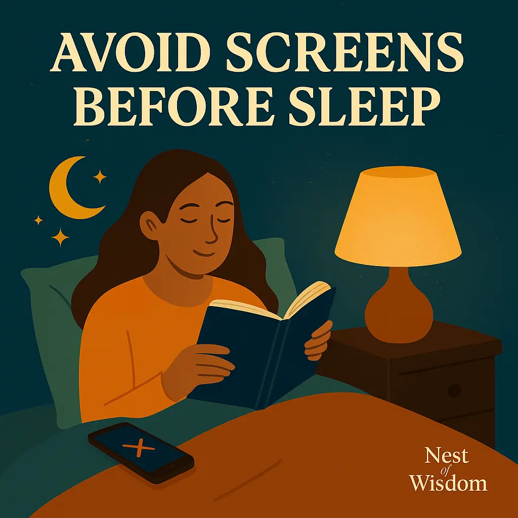Daily Habits for Better Sleep – avoid screens 60 to 90 minutes before bedtime to support melatonin production