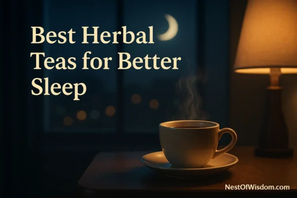 Best Herbal Teas for Better Sleep bedside cup under warm night light