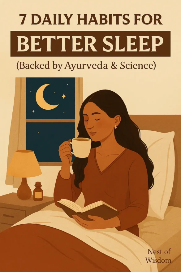 Daily Habits for Better Sleep – cozy nighttime routine supported by Ayurveda and science