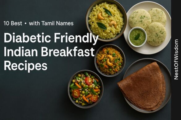 Diabetic Friendly Indian Breakfast Recipes hero image with title on left and right-edge brand bar
