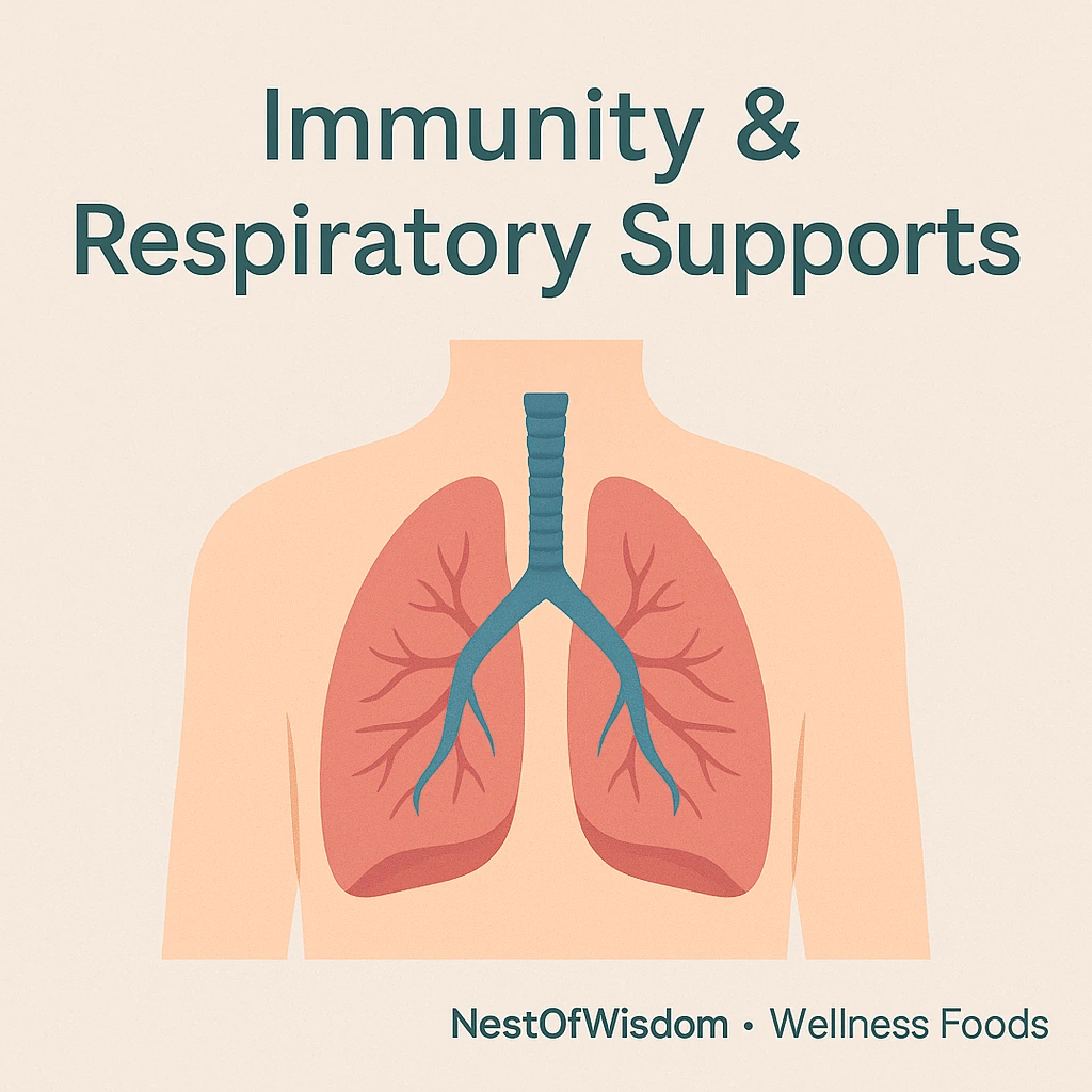 Immunity & Respiratory Supports — medical-style illustration of the lungs and airways; general section image for 20 Healing Foods for Common Illnesses.
