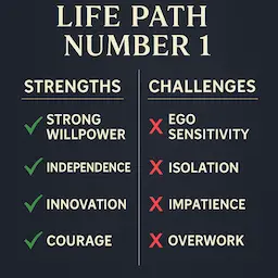Comparison of Life Path Number 1 strengths and challenges with Tamil and English text