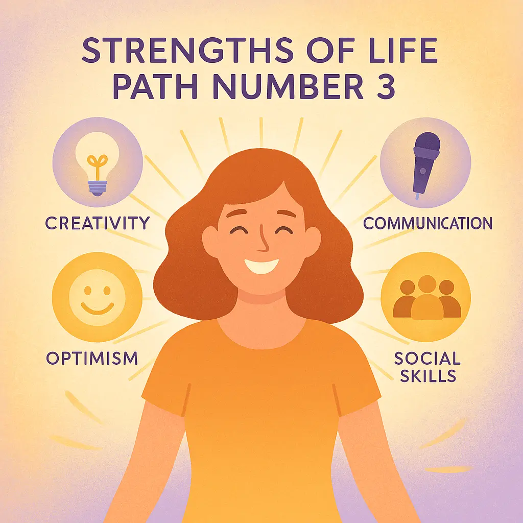 Life Path Number 3 strengths – creativity, optimism, communication, and social energy