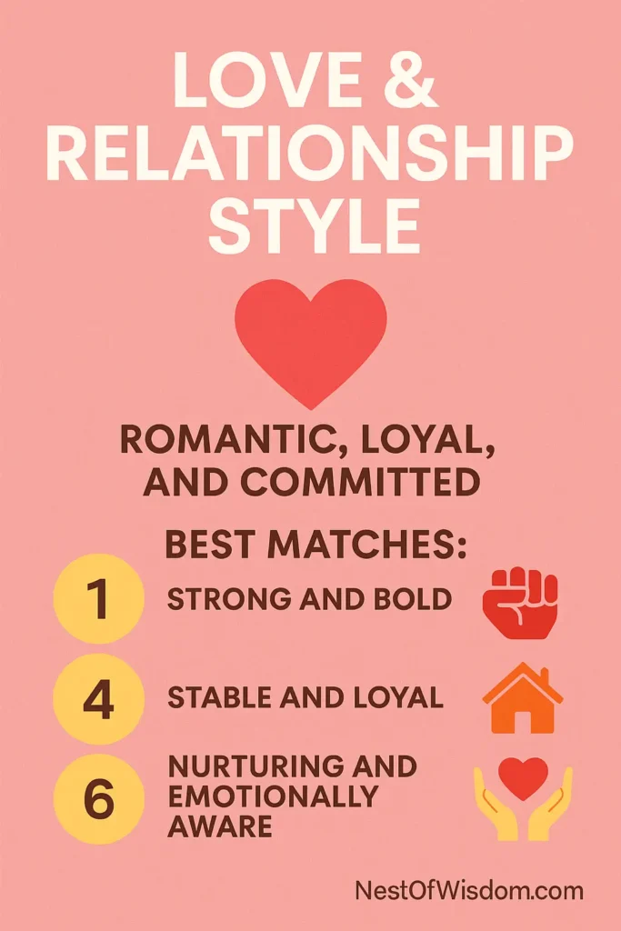 Life Path Number 2 love compatibility infographic with matches 1, 4, and 6