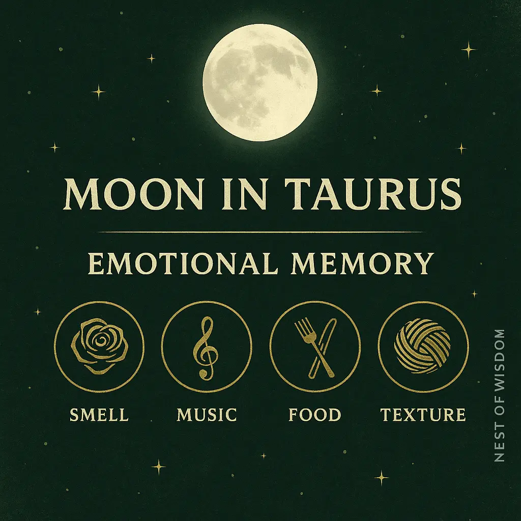 Moon in Taurus emotional memory – feelings stored through smell, music, food, and texture