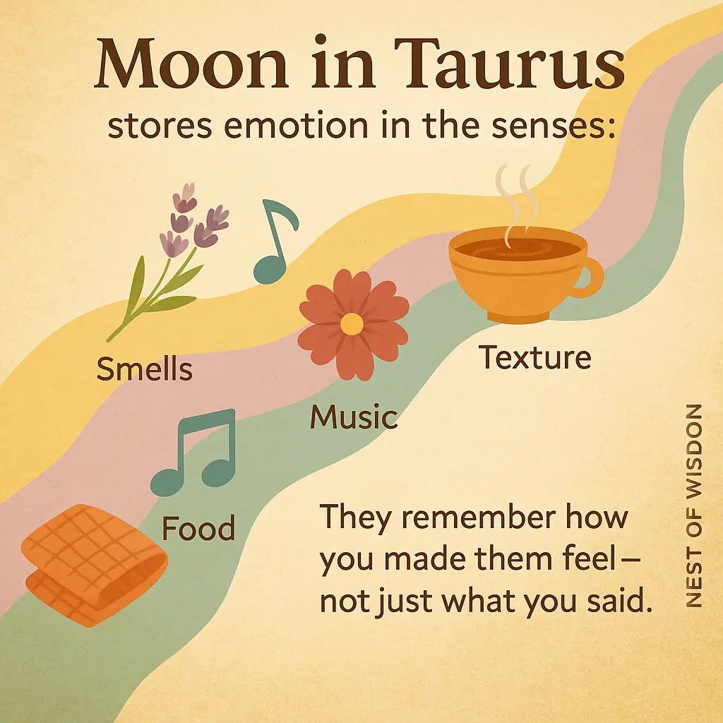 Moon in Taurus emotional memory – storing feelings through smell, music, food, and texture