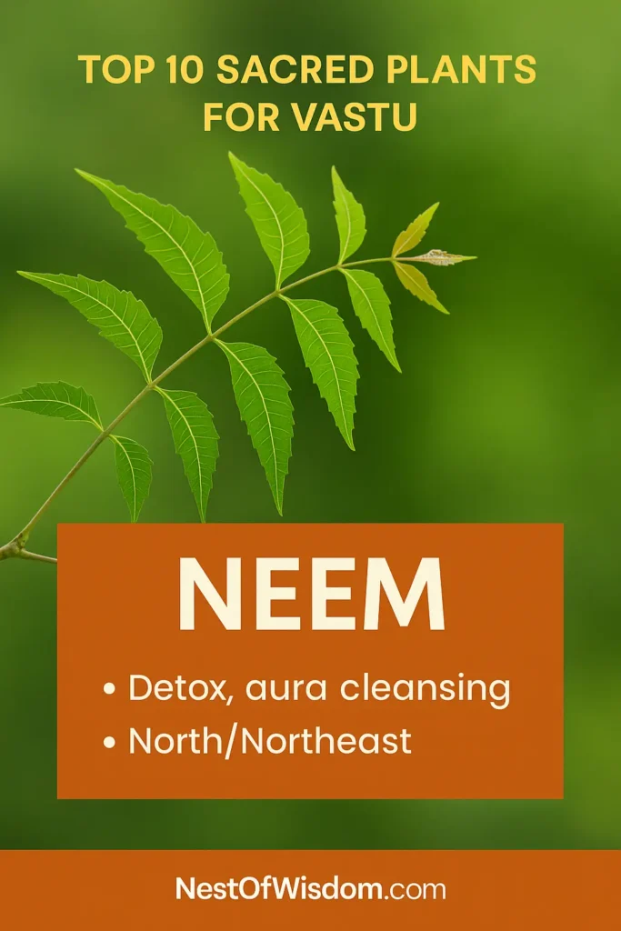 Neem branch with serrated green leaves on a green background