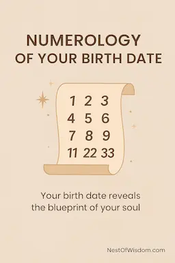 Numerology of Your Birth Date – A clean, scroll-style image of life path numbers 1 to 33
