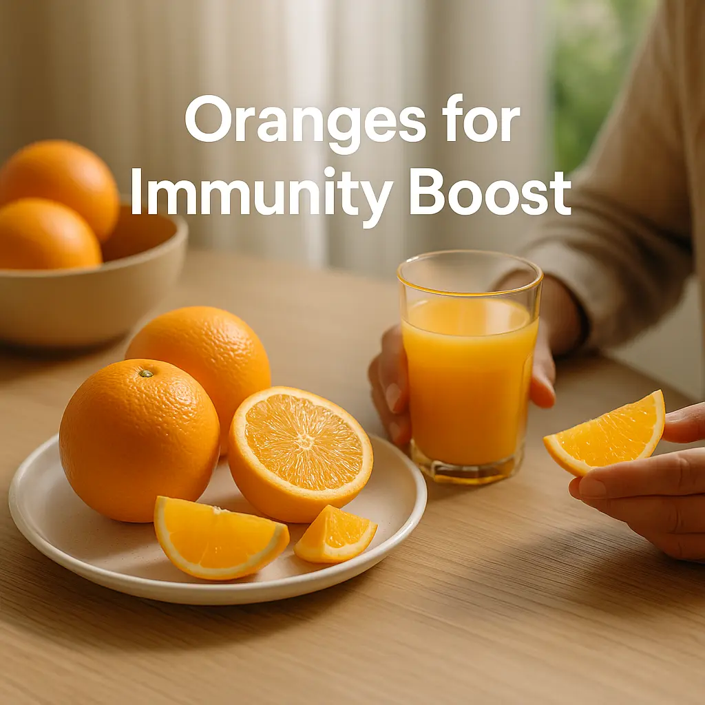 Oranges for Immunity Boost – fresh oranges and juice on table