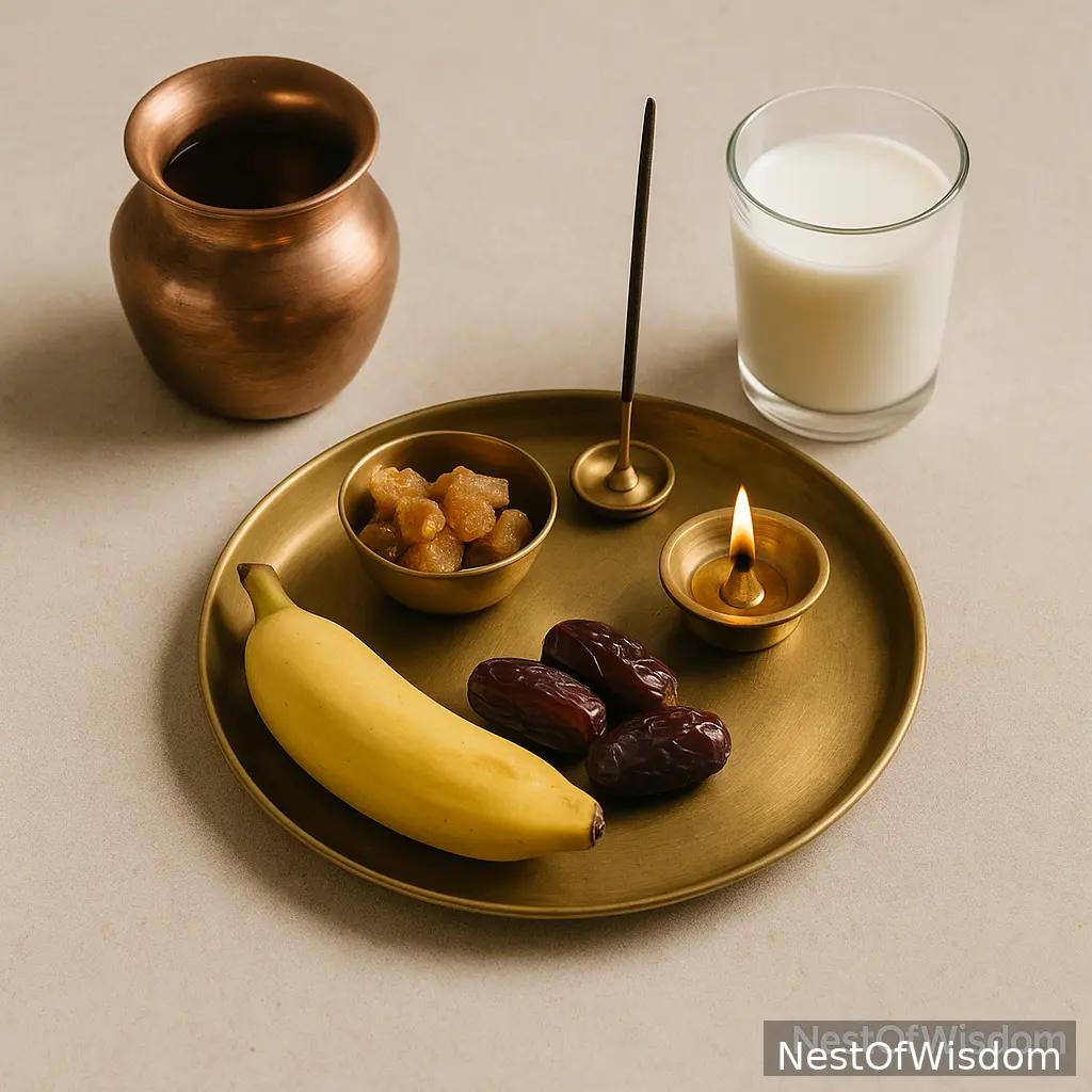 Pournami Amavasya Fasting — Parana rituals with water or milk, banana and dates — NestOfWisdom branding