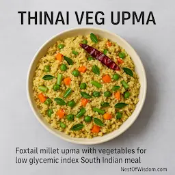 Thinai Veg Upma – Foxtail millet upma with vegetables for low glycemic index South Indian meal