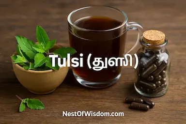 Tulsi (துளசி) leaves, tea, and capsules – Ayurvedic adaptogen for anxiety and immunity