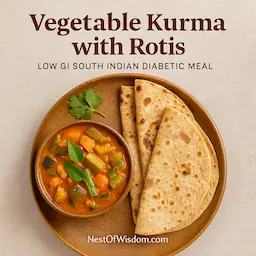 Vegetable Kurma with Rotis – Low GI South Indian diabetic meal with mixed vegetables and phulka