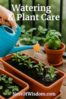 Watering and plant care for balcony garden – morning watering of leafy greens