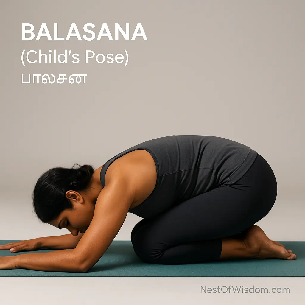 Balasana Child’s Pose for stress relief on teal mat