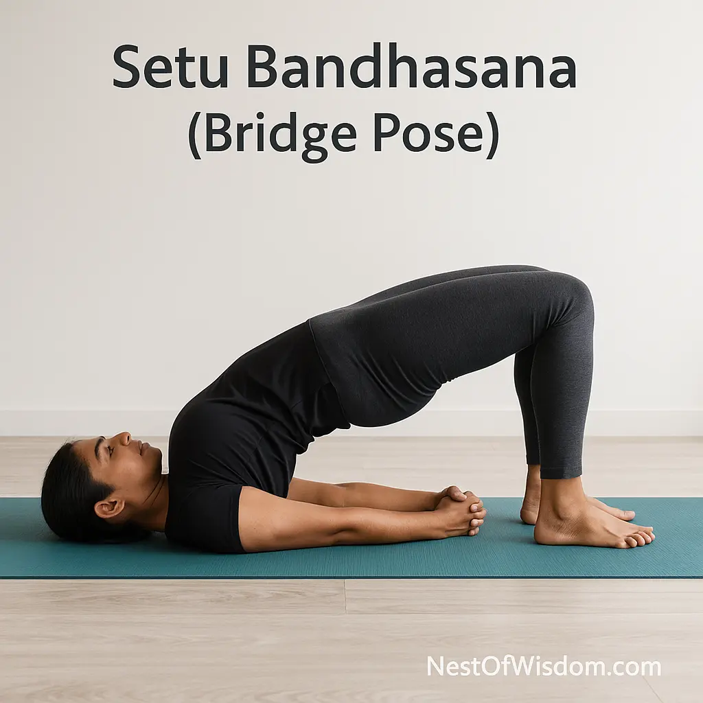 Setu Bandhasana Bridge Pose—gentle heart-opener for stress relief