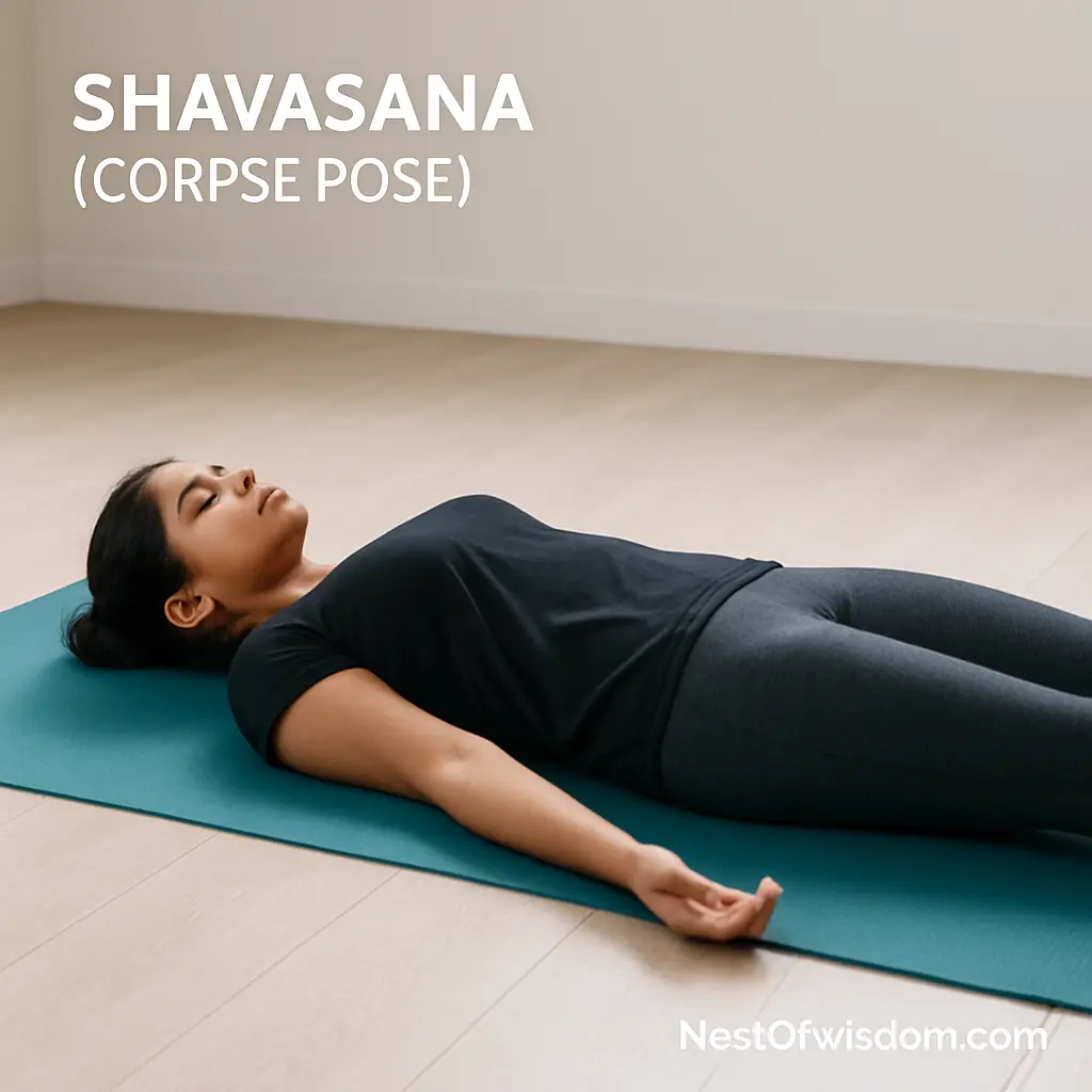 Shavasana full-body relaxation—core of the best yoga poses for stress relief