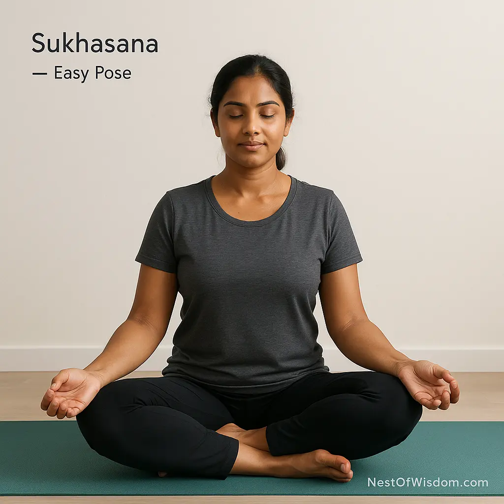 Sukhasana Easy Pose for meditation and breath—stress relief