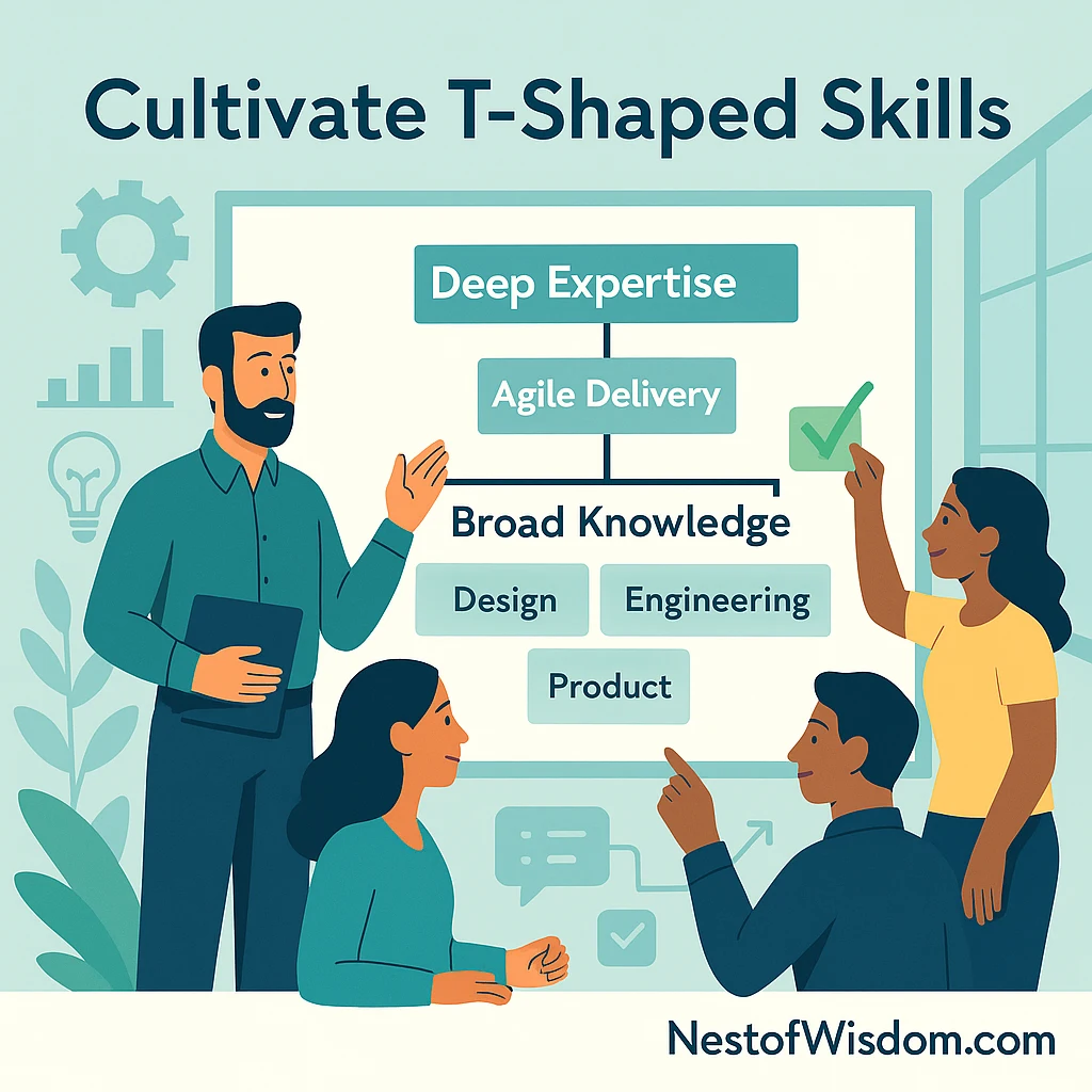 Cultivate T-Shaped Skills – delivery manager presenting T-shaped diagram to team