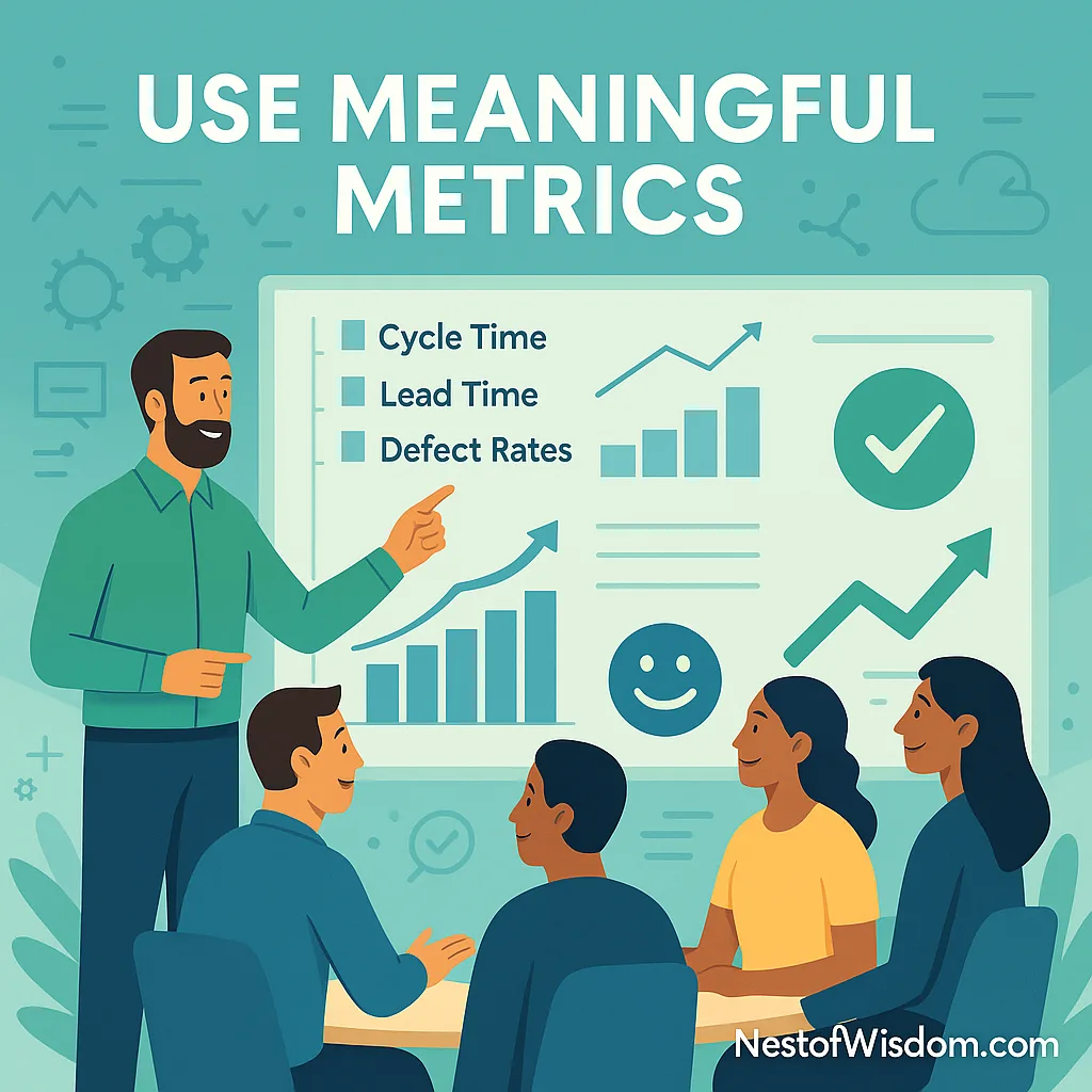 Use Meaningful Metrics – delivery manager presenting flow metrics to engaged team