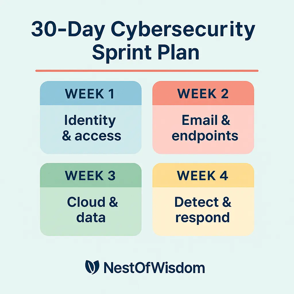 30-Day Cybersecurity in the Age of AI sprint plan infographic