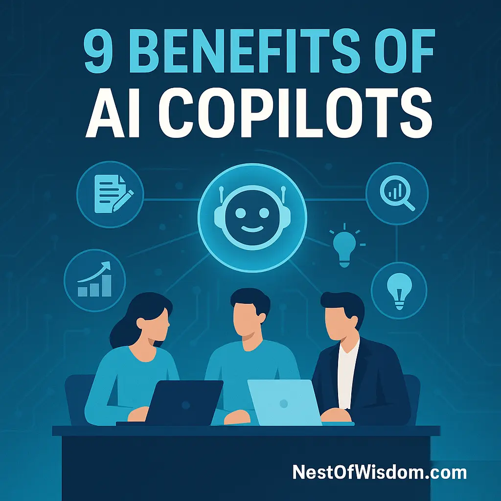 9 Benefits of AI Copilots at Work in modern workplace illustration