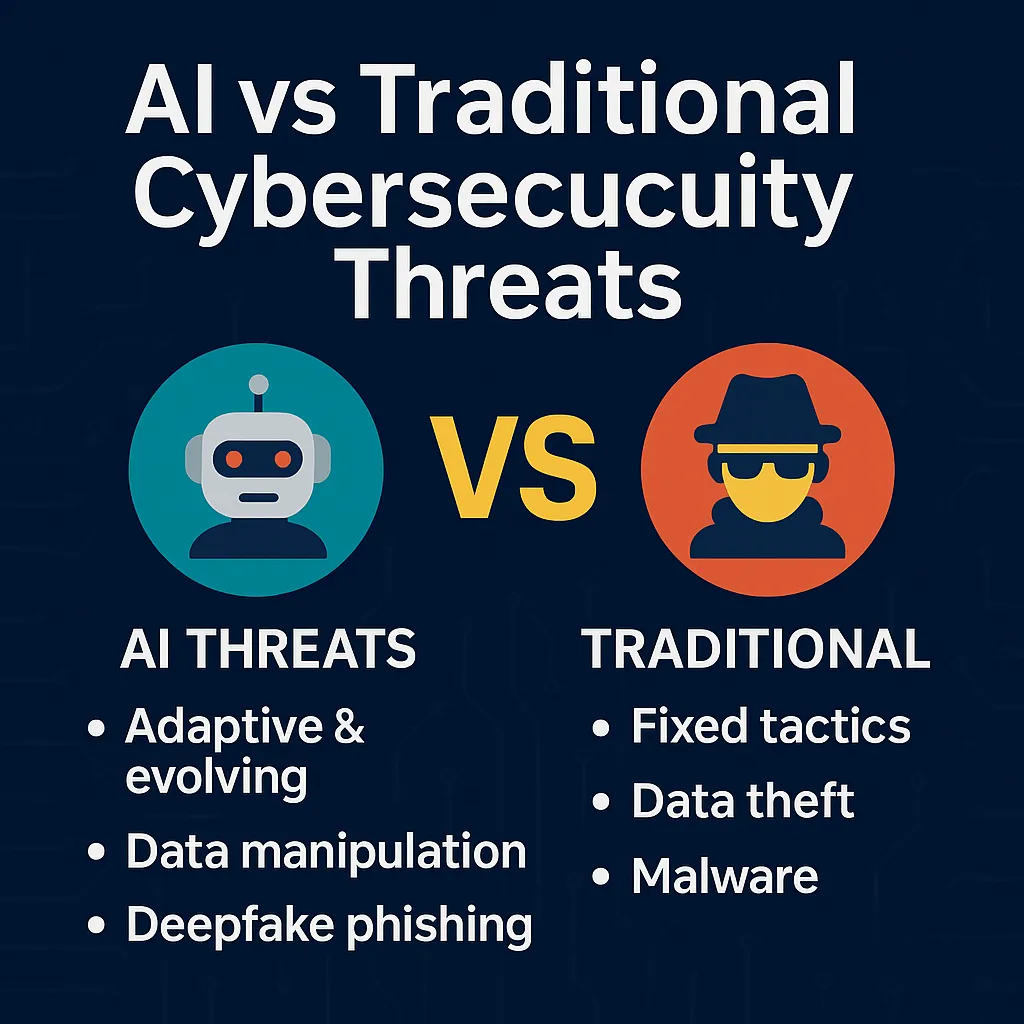 AI vs Traditional Cybersecurity Threats – comparison infographic