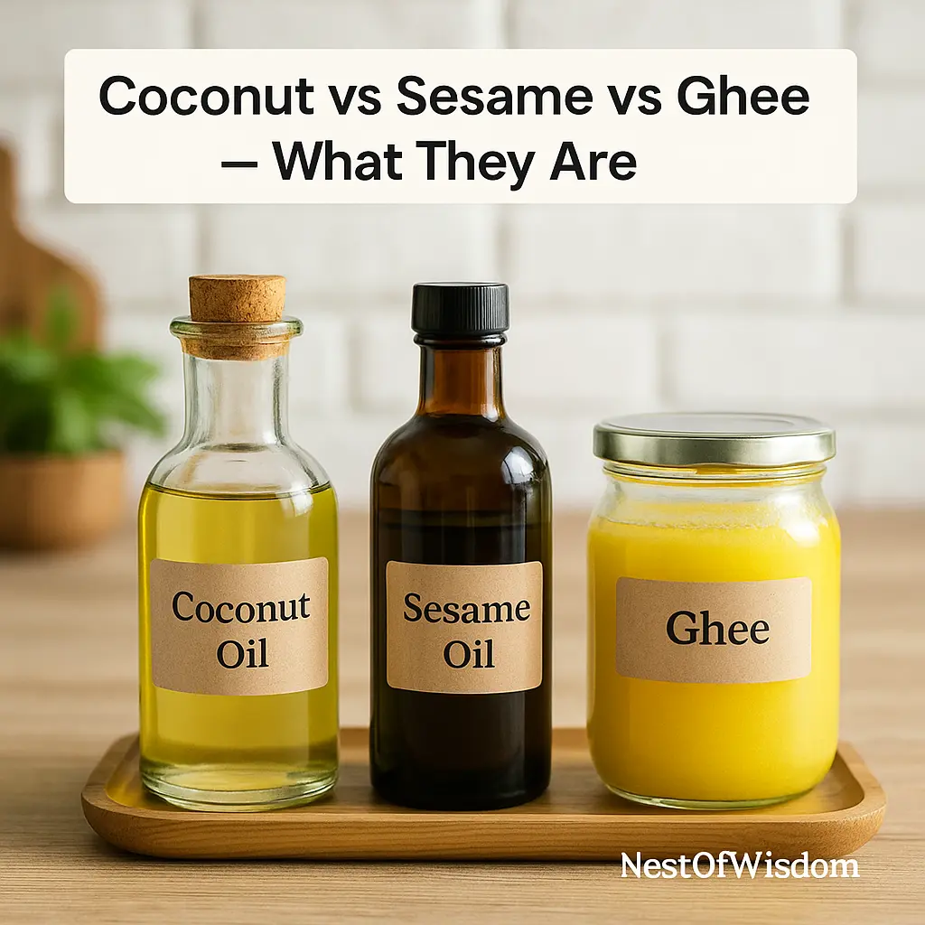 Coconut Oil vs Sesame Oil vs Ghee – what they are and how to use them wisely