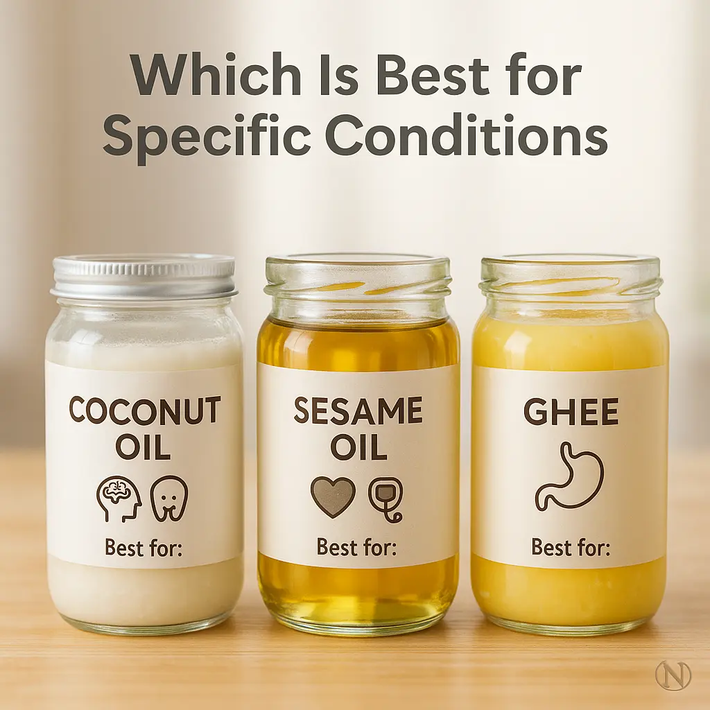 Which oil fits which health condition: Coconut vs Sesame vs Ghee
