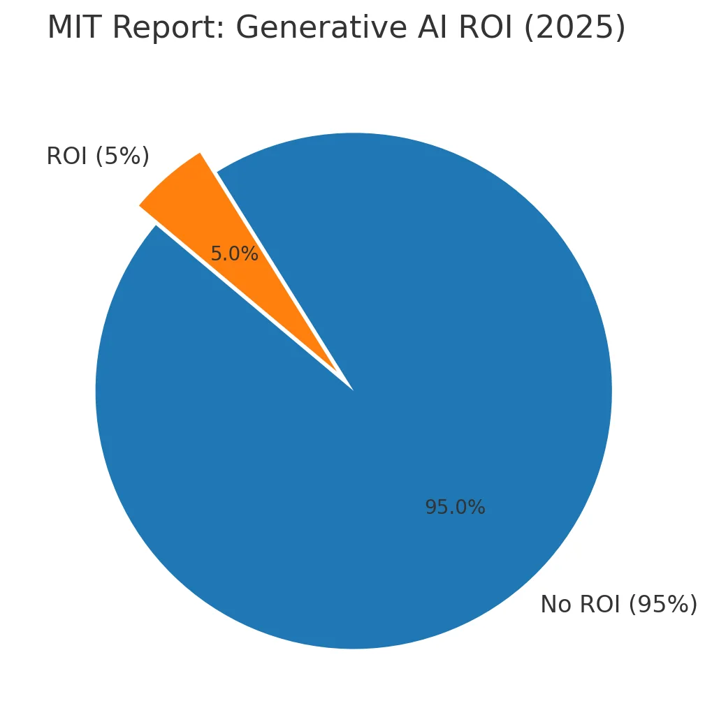 Generative AI ROI MIT report pie chart (95% no ROI, 5% ROI)
