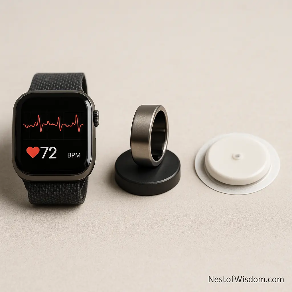 Wearable Tech and Health Data — smartwatch vs ring vs patch comparison for comfort, battery, and focus