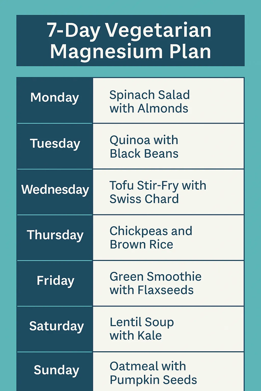 7-Day Vegetarian Magnesium Meal Plan Infographic