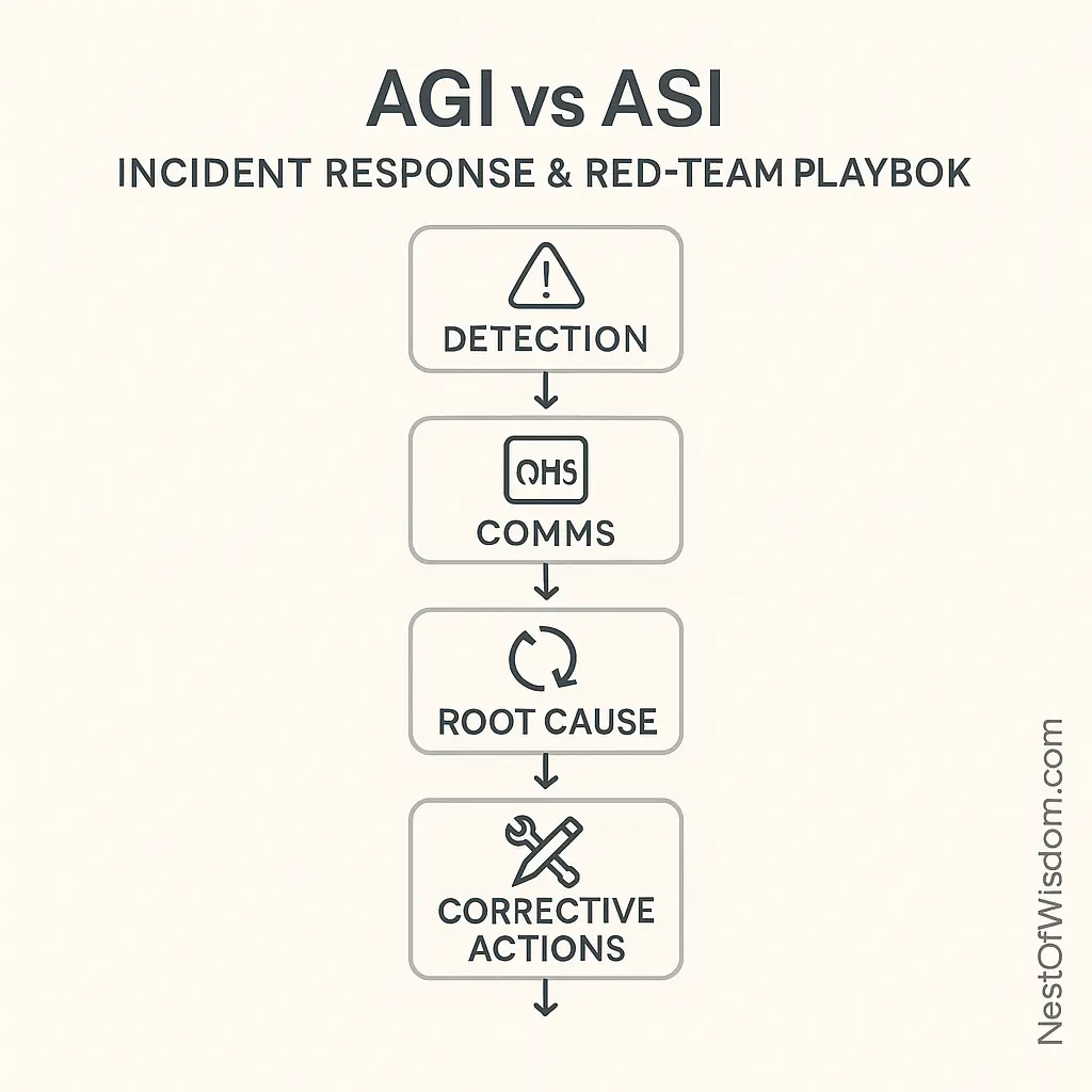 AGI vs ASI incident response and red-team playbook flow diagram