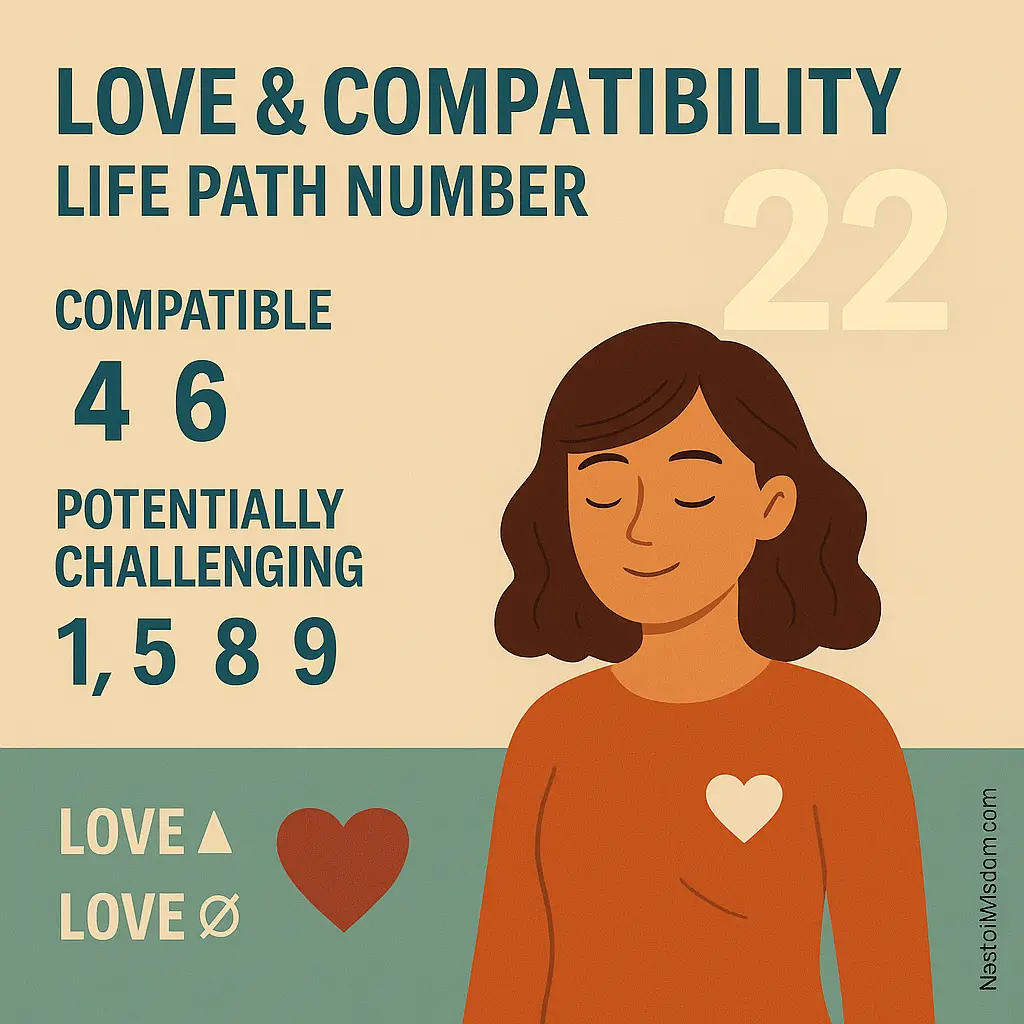 Love & Compatibility of Life Path Number 22 – Deep Bonds, Responsibility, Selective Partnerships