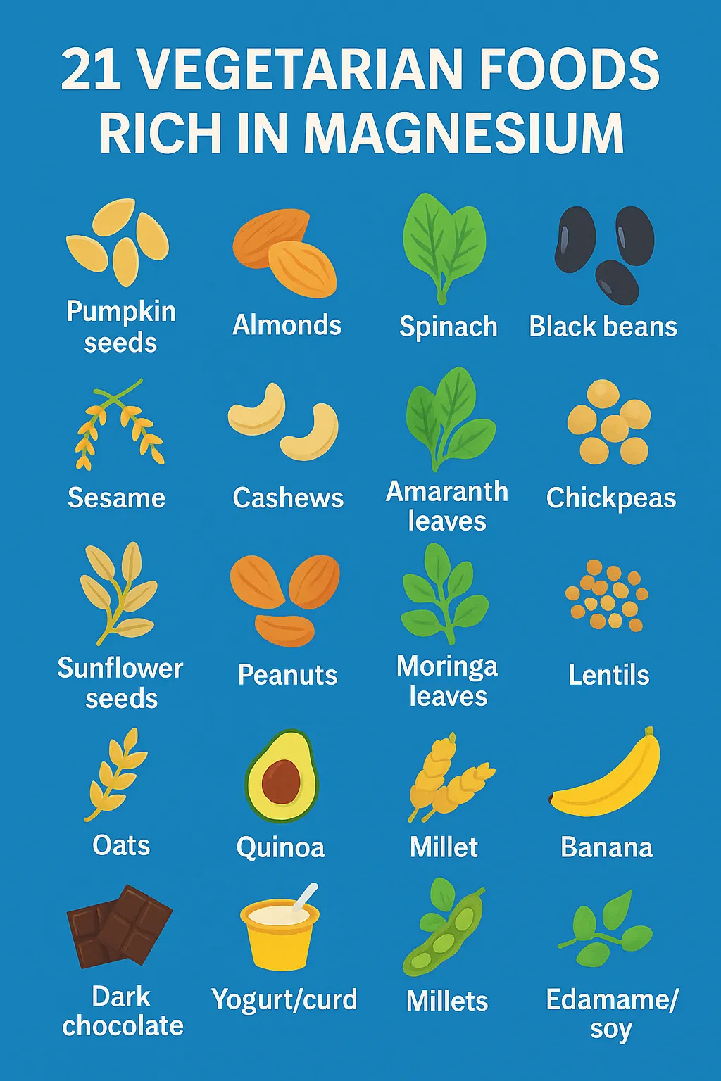 21 Vegetarian Foods Rich in Magnesium – Seeds, Nuts, Greens, Legumes, Grains, Fruits