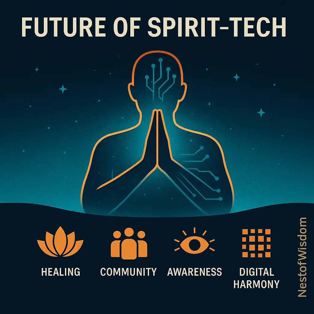 Spirit Tech Movement future infographic with healing community awareness digital harmony